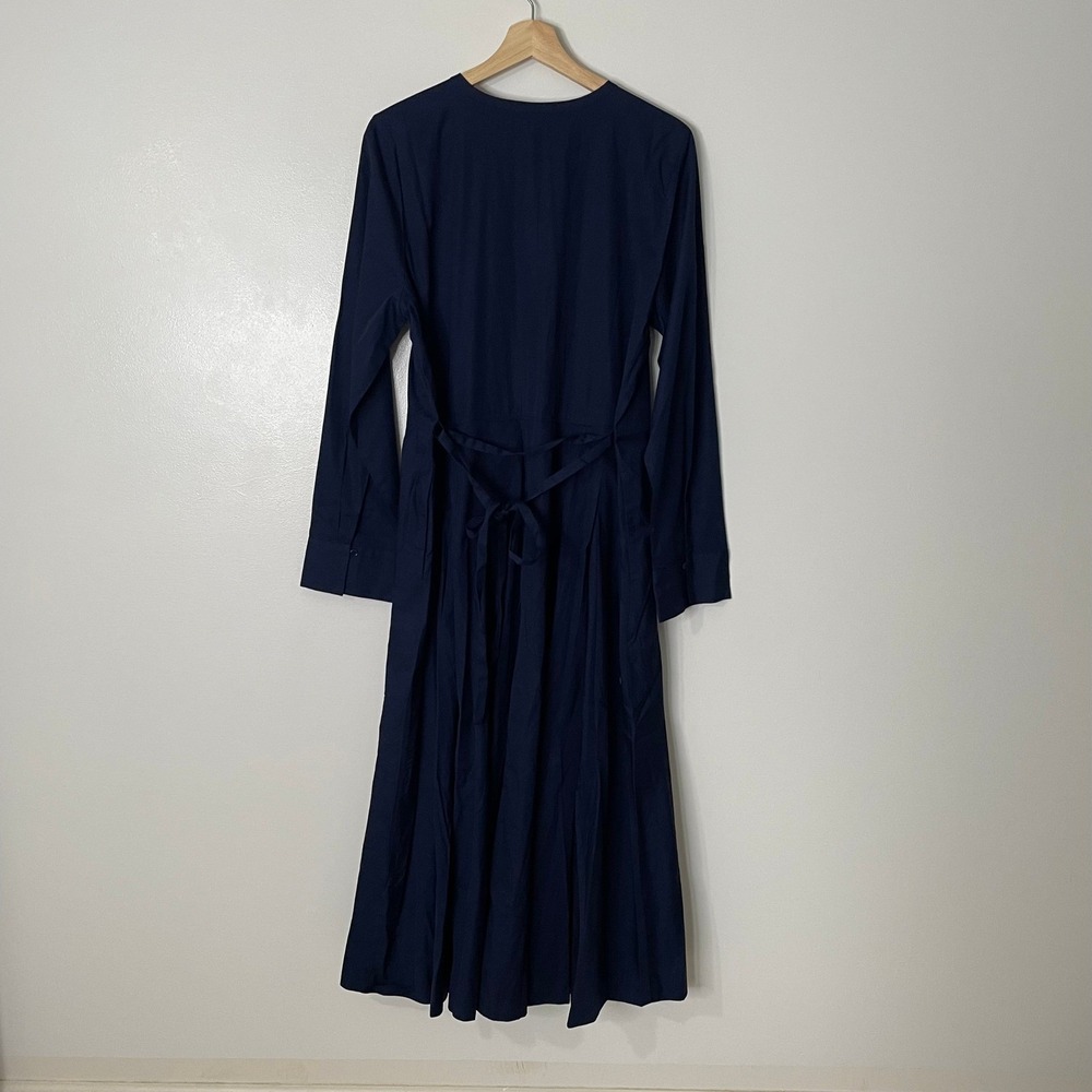 Madewell‎ Tie-Waist Midi Shirtdress Midnight Navy Blue Sz 16 Minimalist Preppy - Picture 6 of 9